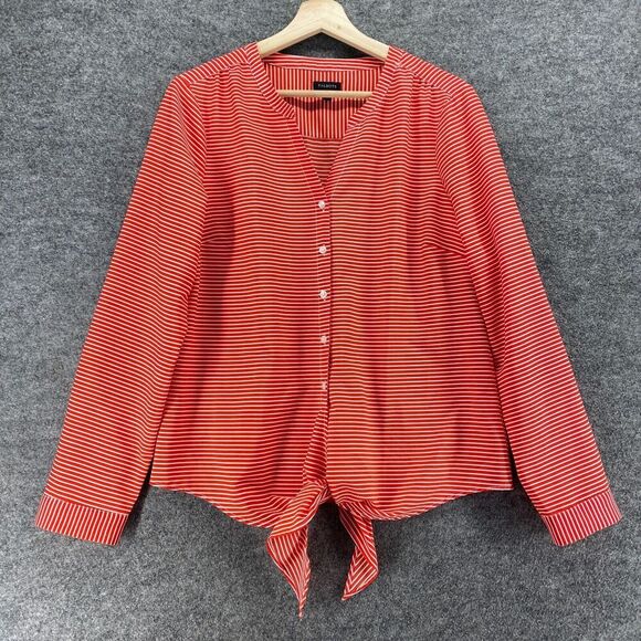 Talbots Shirt Women M Medium Red Striped Button Up V-Neck Long Sleeve Casual - Picture 1 of 7